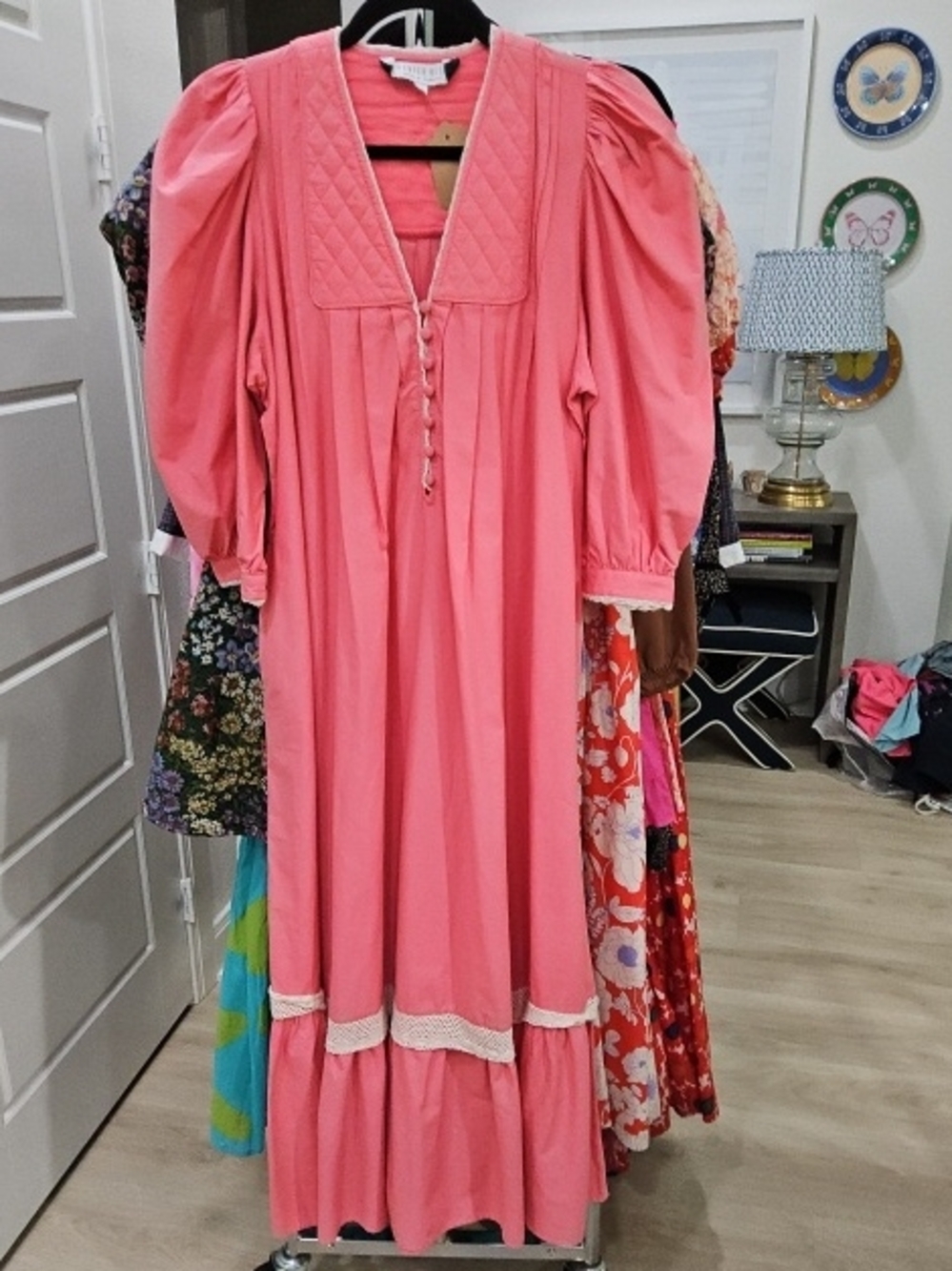 HUNTER BELL Coral Pink Lace-Trim Dress